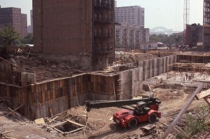 3rd Ave. and E. 95th St., looking towards E. 96th St. and 2nd Ave., during Normandie Court Construction, October 1985        